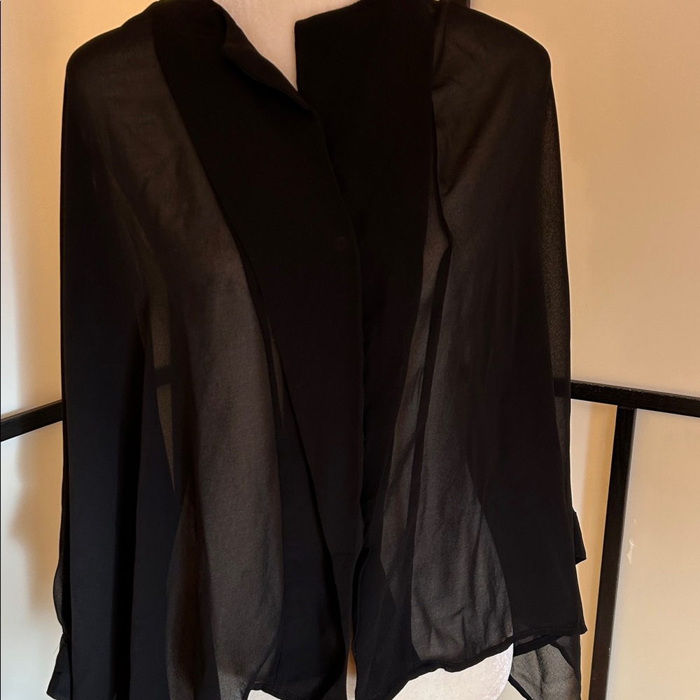 Chic Black Sheer Women's Blouse - Picture 3 of 10